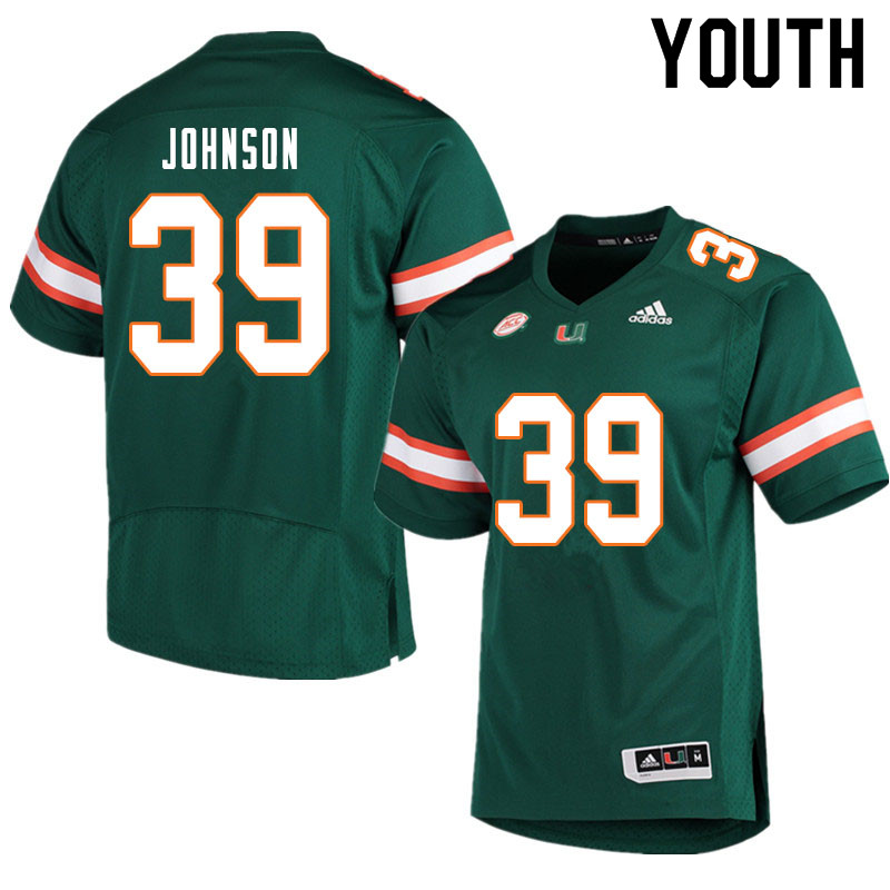 Youth #39 Dante Johnson Miami Hurricanes College Football Jerseys Sale-Green - Click Image to Close